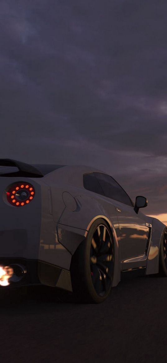 nissan gtr, car, white, supercar