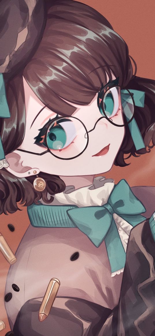 girl, glasses, smile, bows, anime