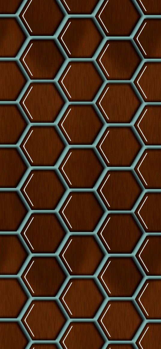 abstraction, shapes, background, brown, mint, hexagons