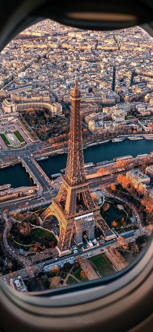 window, paris, eifel tower, aerial view