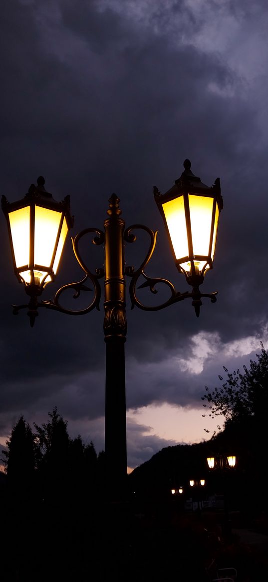 night, light, clouds, street lamp