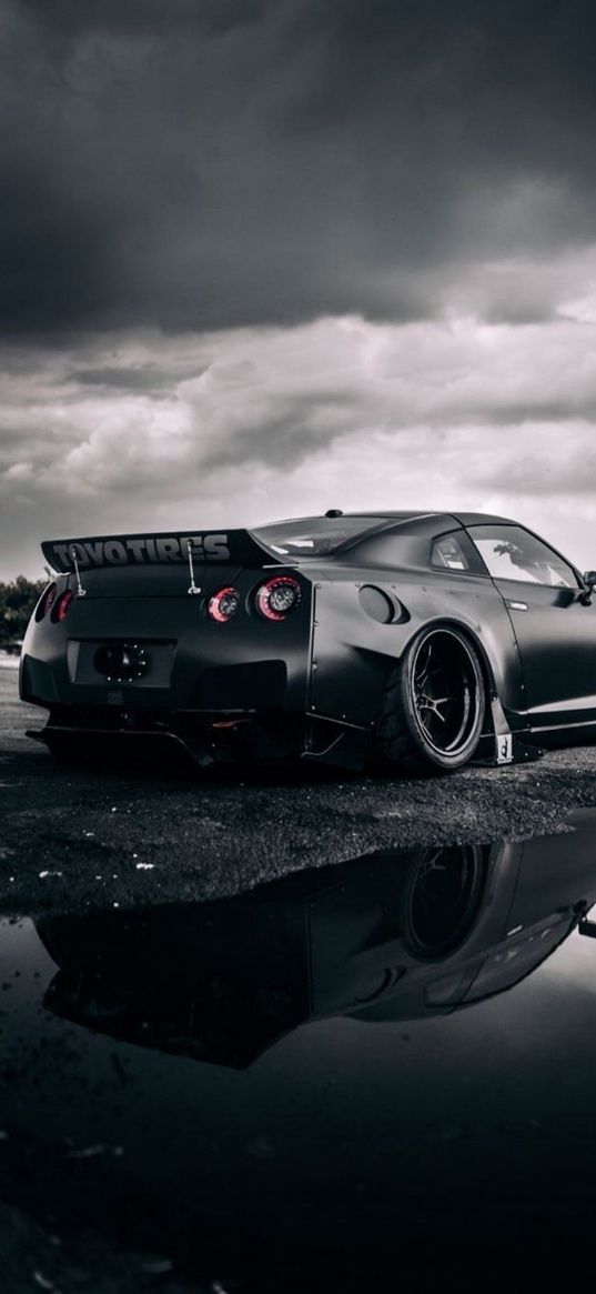 nissan gt-r, nissan, car, reflection, dark, black