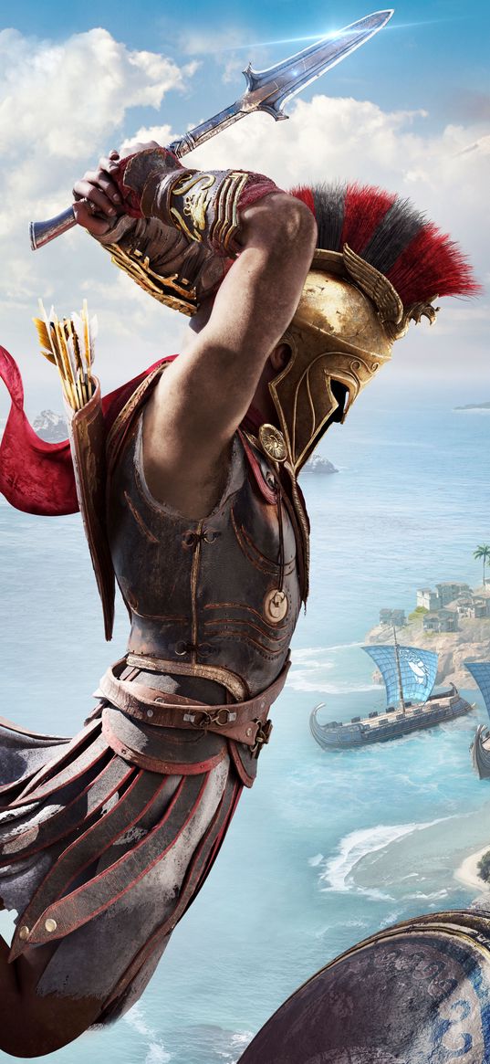 assassin creed:odyssey, assasin creed, video games, jump, attack