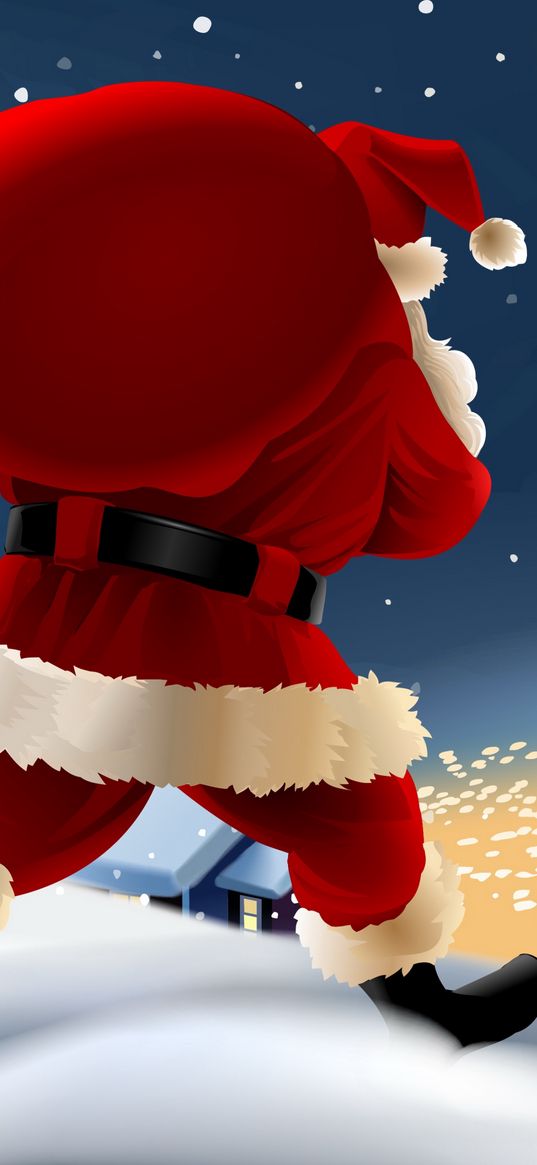 santa claus, drawing, bag, sky, winter