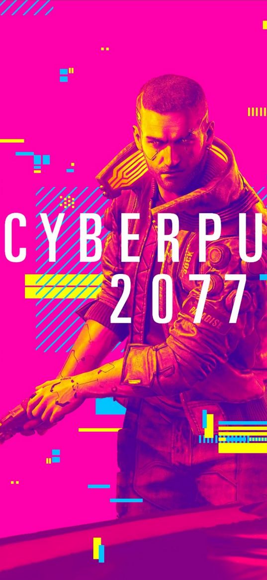 cyberpunk 2077, cyberpunk, character, main character, guy, acid colors, pink, poster