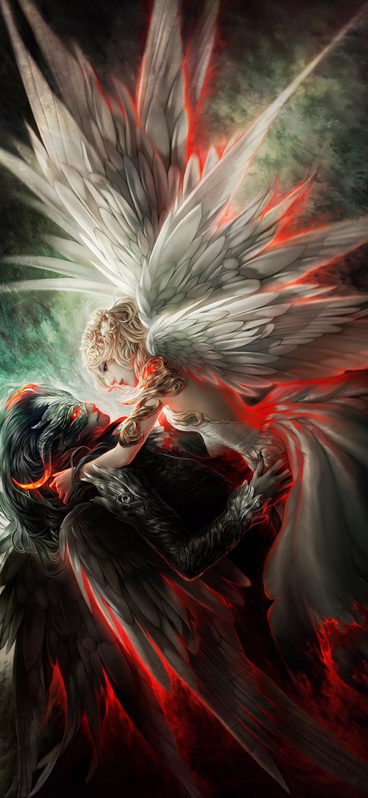 fantasy, angel, girl, demon, monster, art