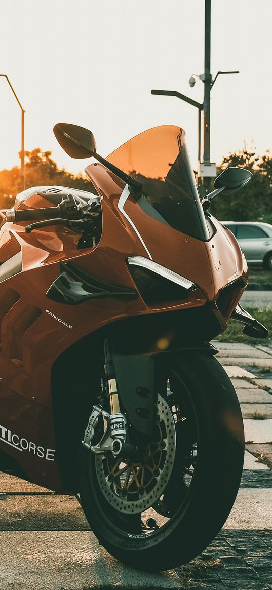 ducati, motorcycle, bike, parking, red