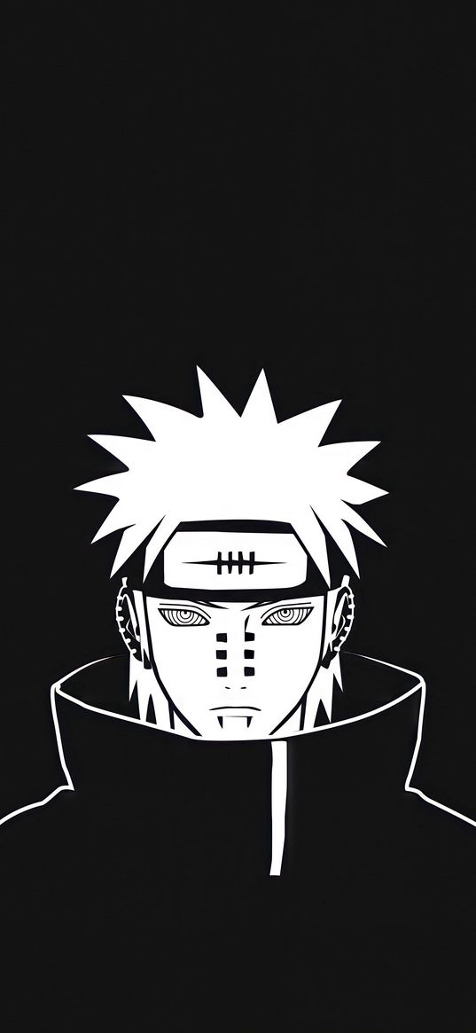 naruto, pain, nagato, black and white, anime, art