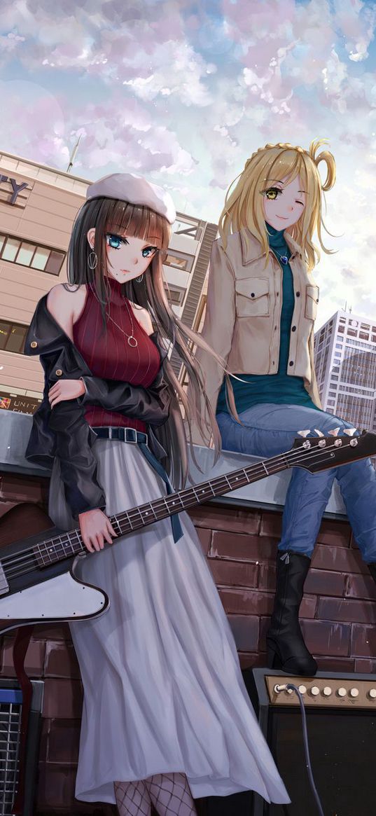 girls, guitar, anime, manga, character, art