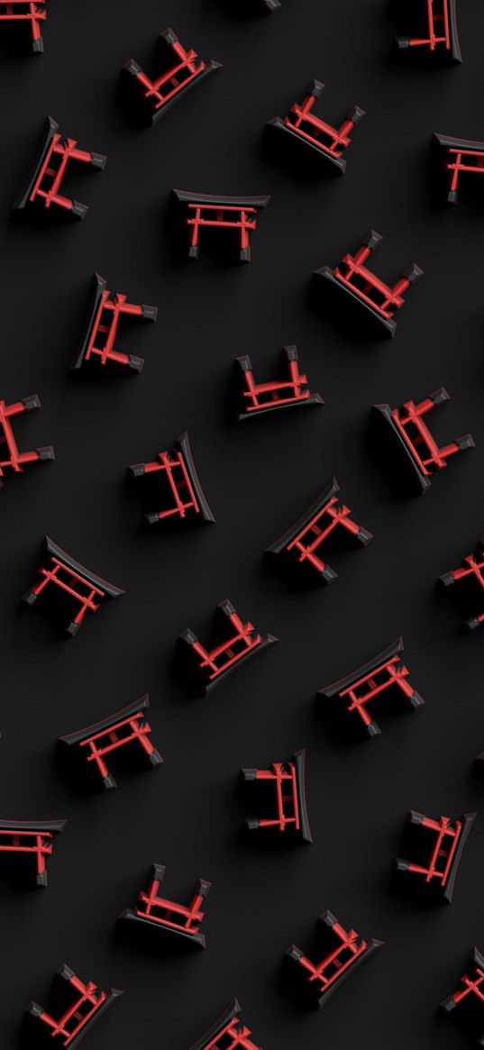 abstraction, object, chinese, black, red