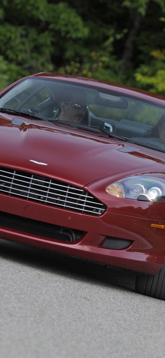 aston martin db9, 2008, red, front view, style, cars, nature, trees, grass, mark