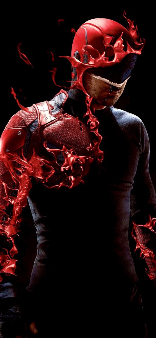 daredevil, suit, fire, black background