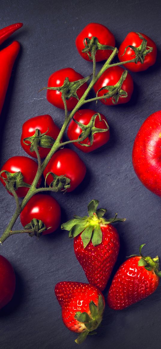 tomatoes, strawberries, red, berries, vegetables