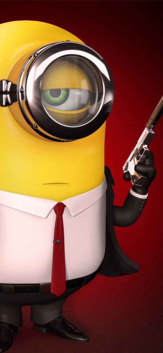 minion, hitman, suit, red background