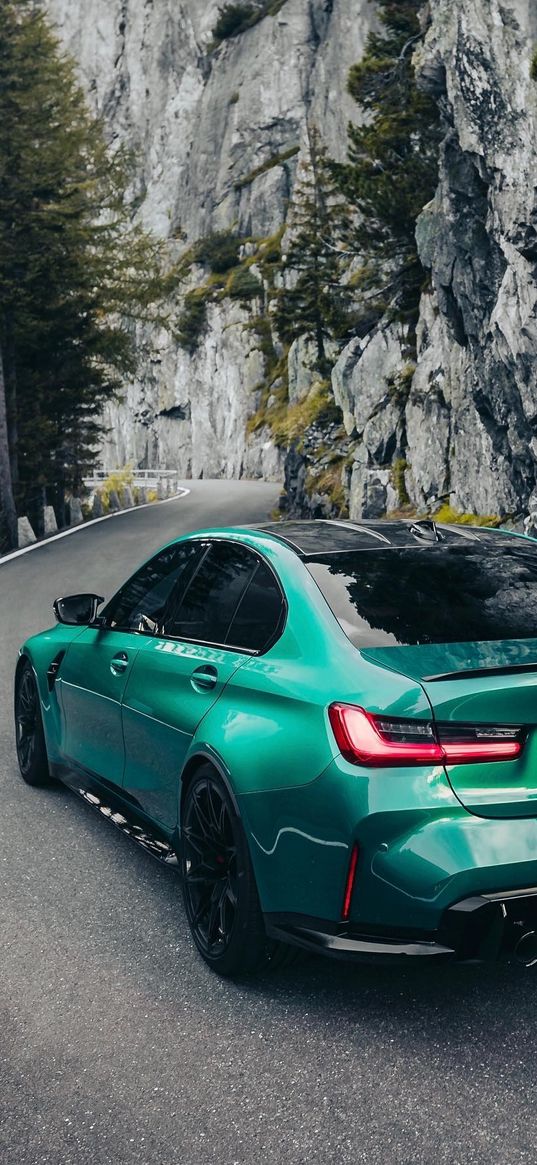 bmw m3, bmw, auto, green auto, mountain, tree