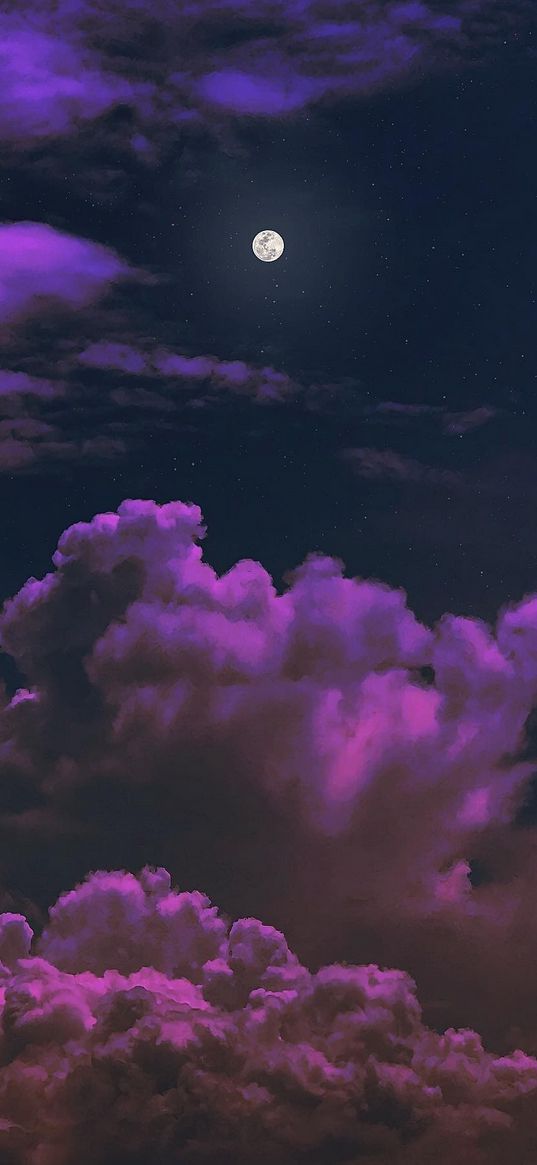 sky, pink sky, moon, stars, clouds, night sky