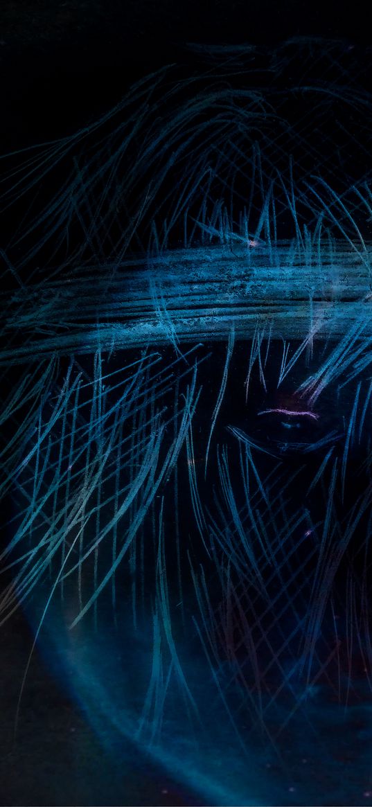 girl, blue, blue hair, lines