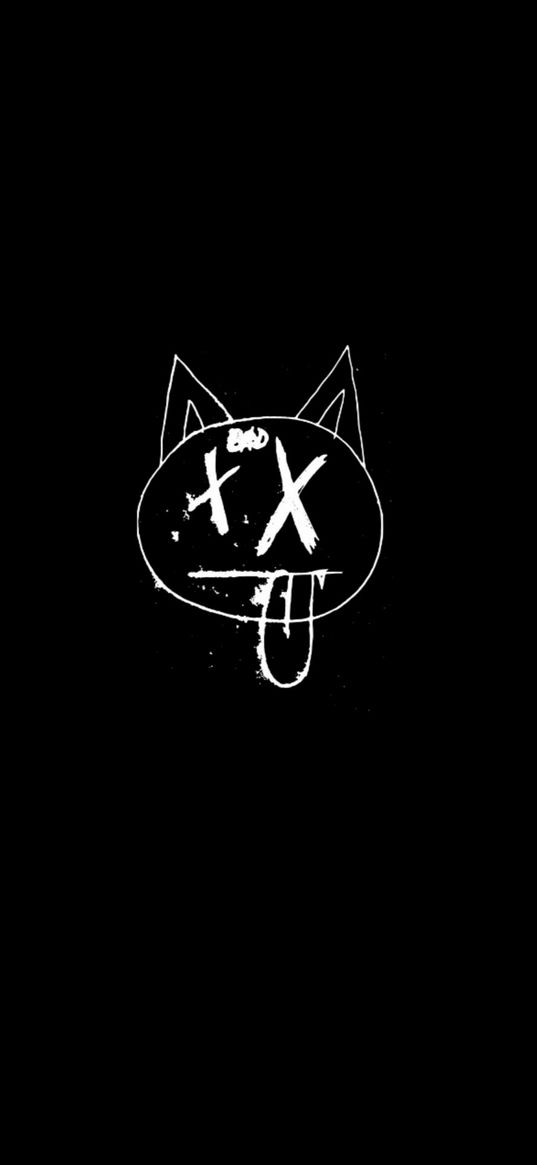 cat, black background, bad, drawing