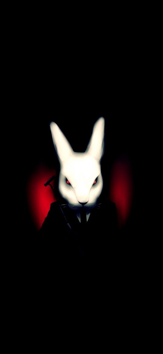 hare, red eyes, black background