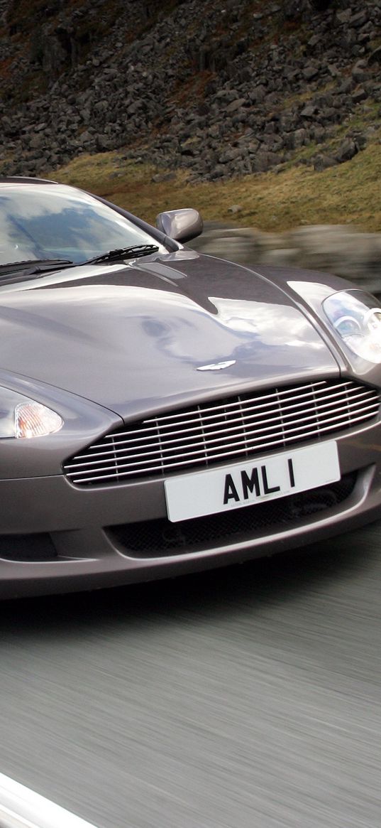 aston martin, db9, 2004, gray, front view, style, sports, cars, speed, asphalt