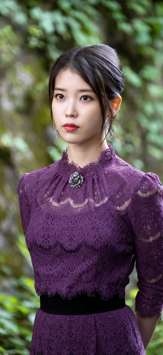 girl, actress, purple dress, dark hair, iu, k-pop, ayu