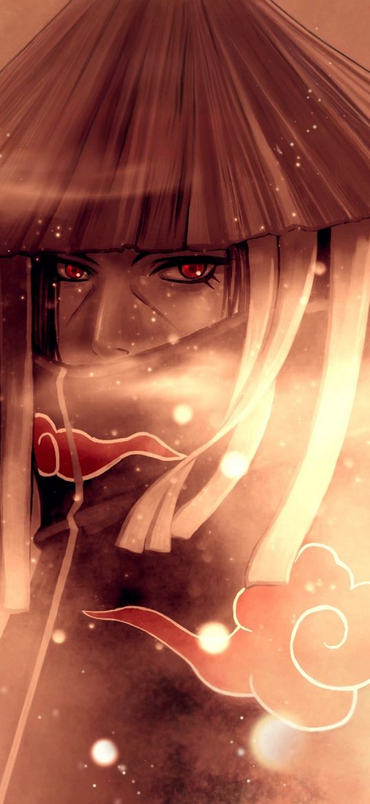 itachi uchiha, anime, art, fight, akatsuki, naruto shippuden, hat