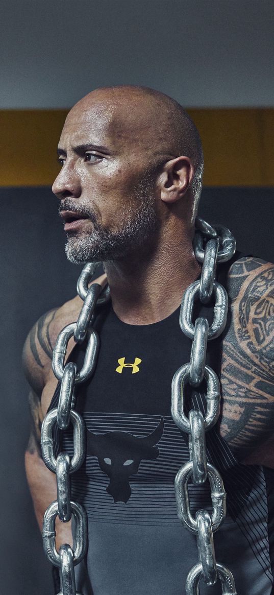 dwayne johnson, rock, chain, muscle