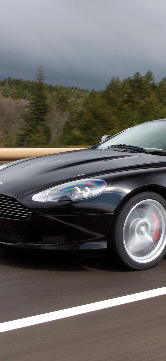 aston martin, db9, 2006, black, side view, style, sports, cars, speed, trees, asphalt