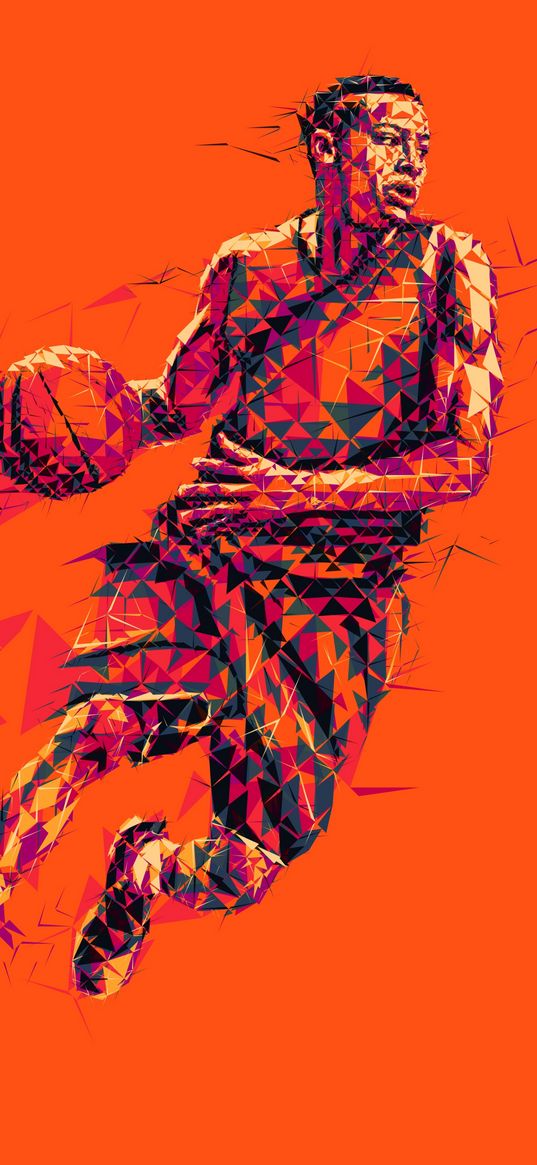 athlete, digital art, basketball, jump, orange