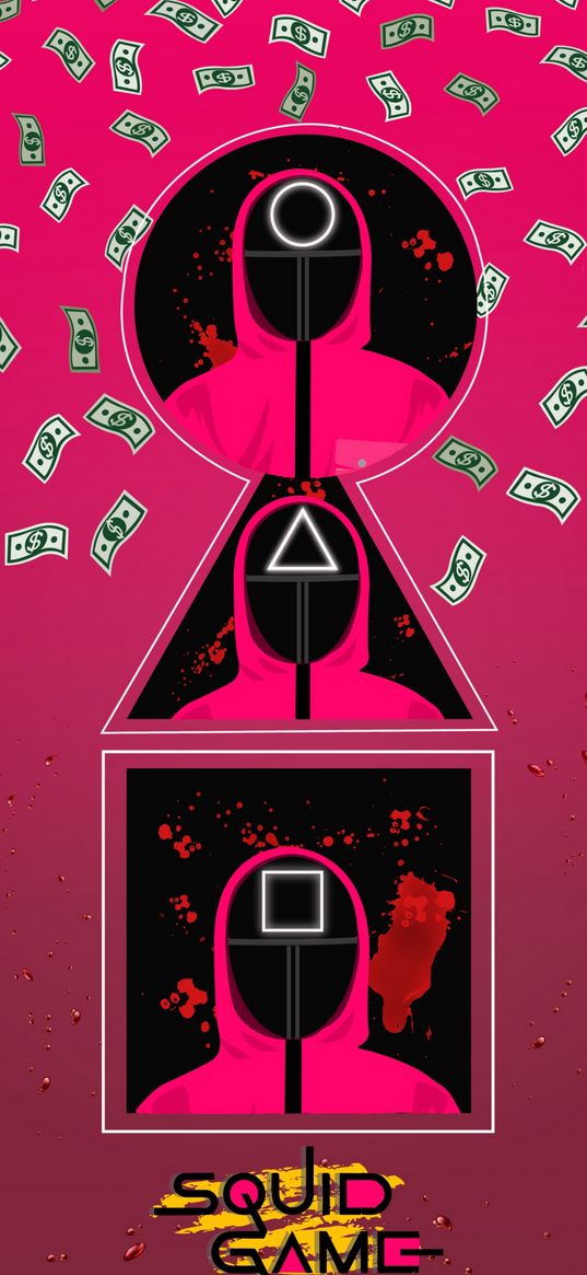 squid game, dollars, pink background