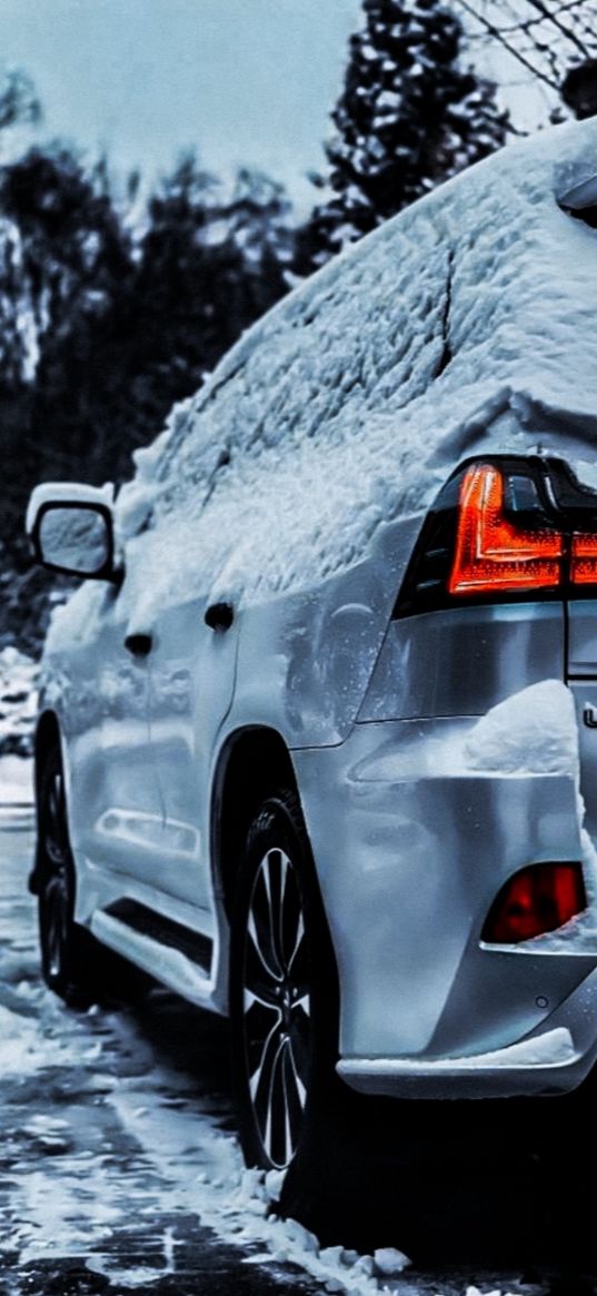 lexus, lx570, car, snow, winter, back view