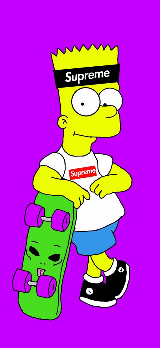 simpsons, bart, cartoon, supreme, skate, bright, neon, acid colors