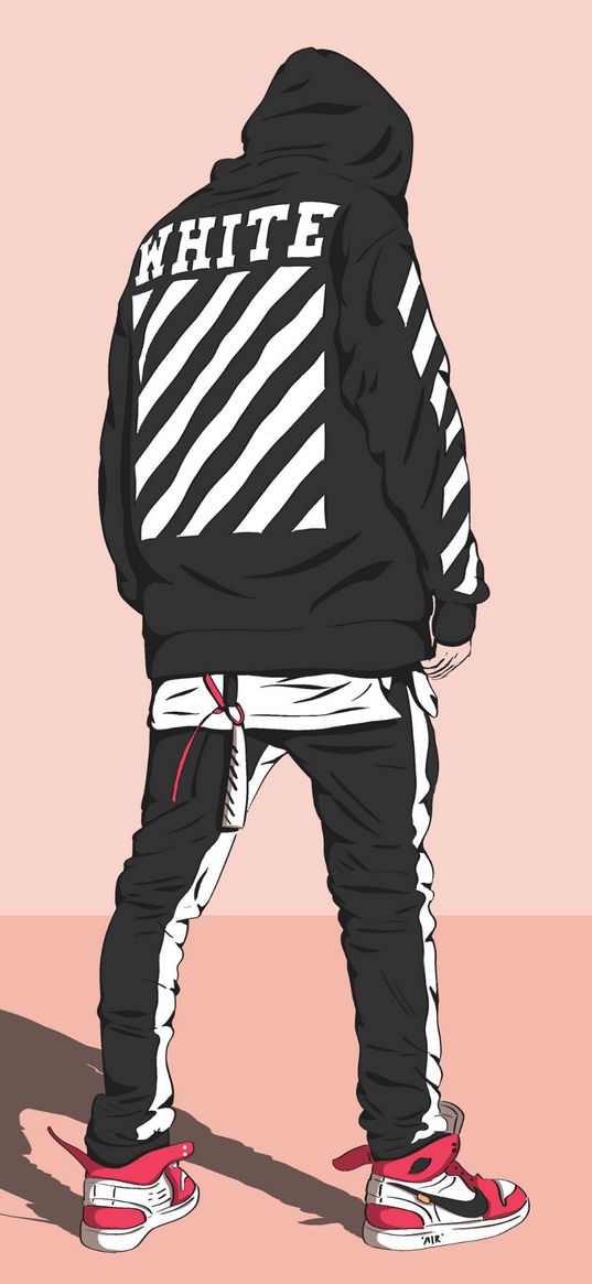 off white, nike, style, guy, hoodie, beige background, art