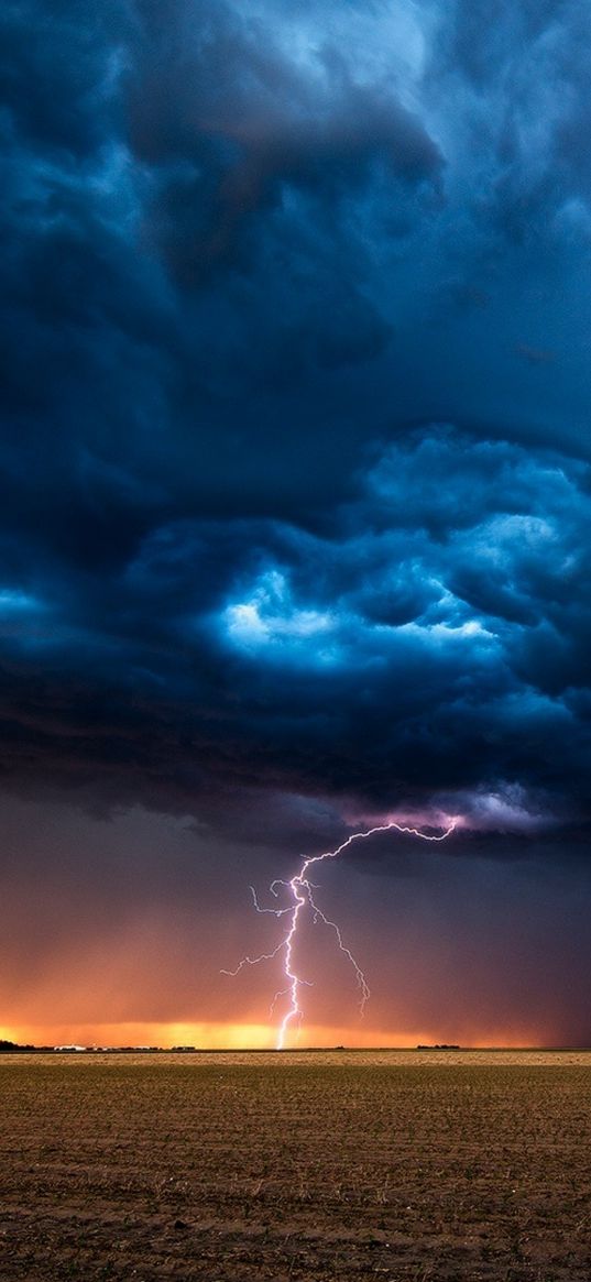 lightning, thunder, thunderstorm, clouds, field, nature