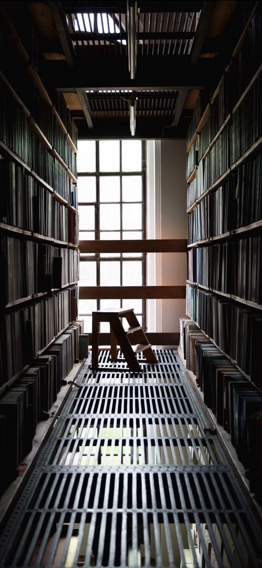 books, library, chair, wood, paper, view