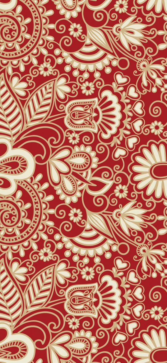 abstraction, pattern, ornament, khokhloma, red, beige