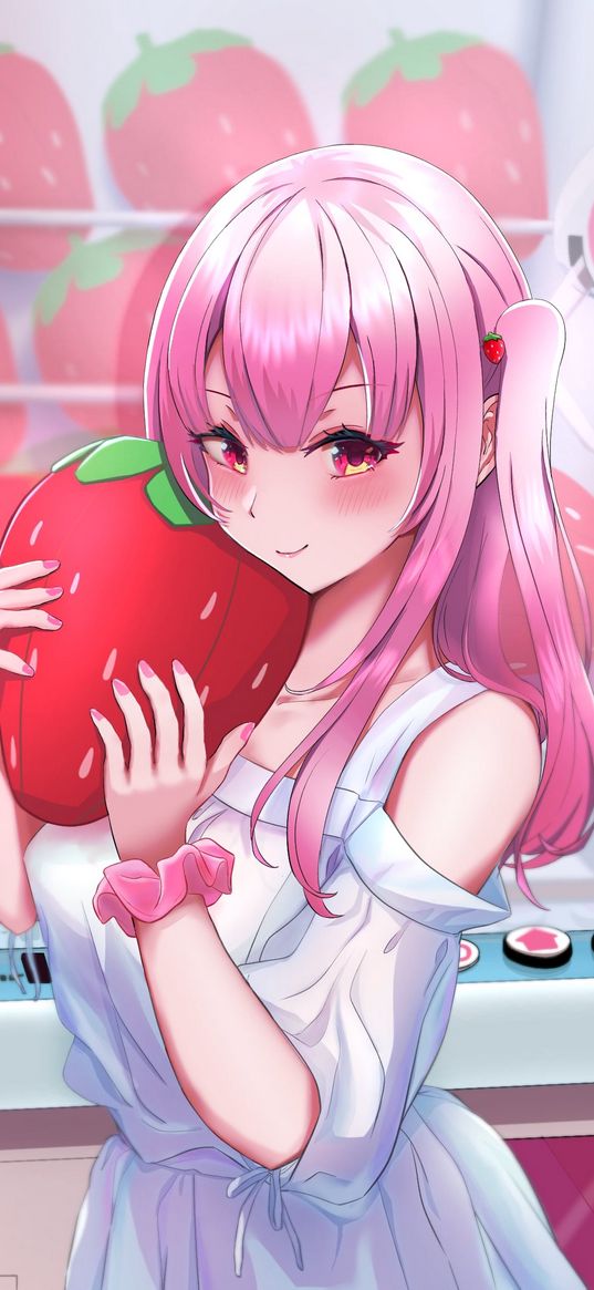 girl, ponytails, strawberry, anime