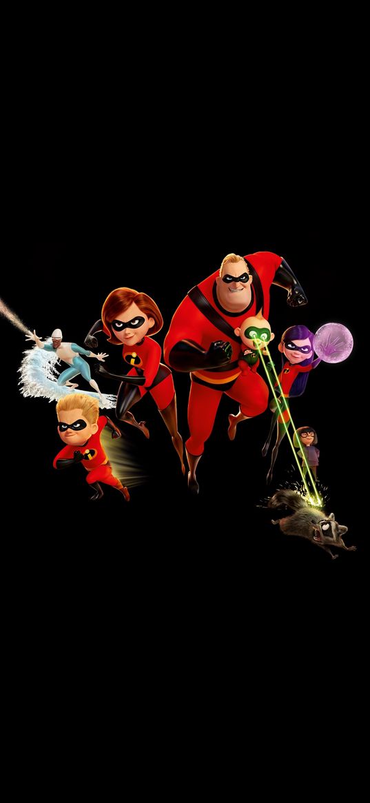 the incredibles, characters, superheroes, cartoon, poster, black background