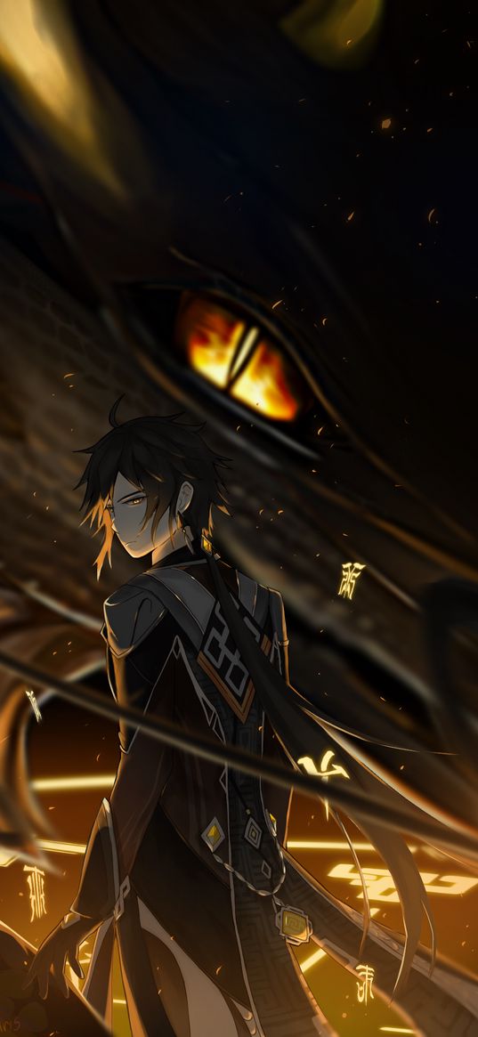 zhongli, genshin impact, guy, dragon, anime, game