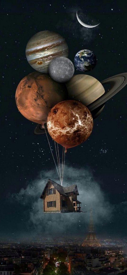 home, planets, fly, space