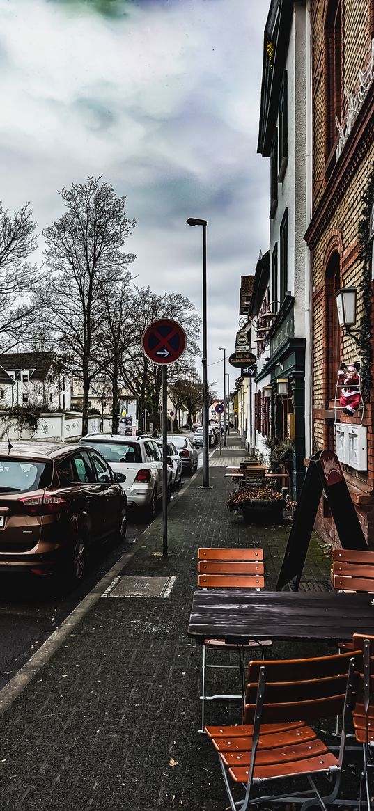 city, street, table, chair