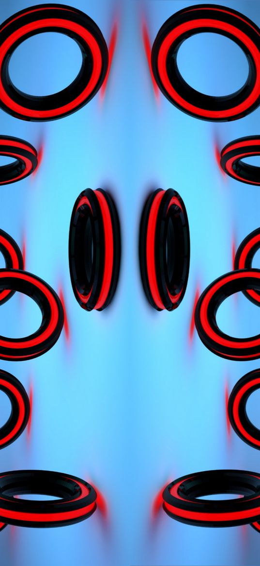 abstraction, rings, red, black, blue