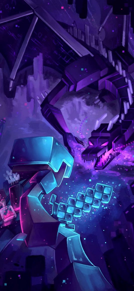 minecraft, art, game, dragon, purple