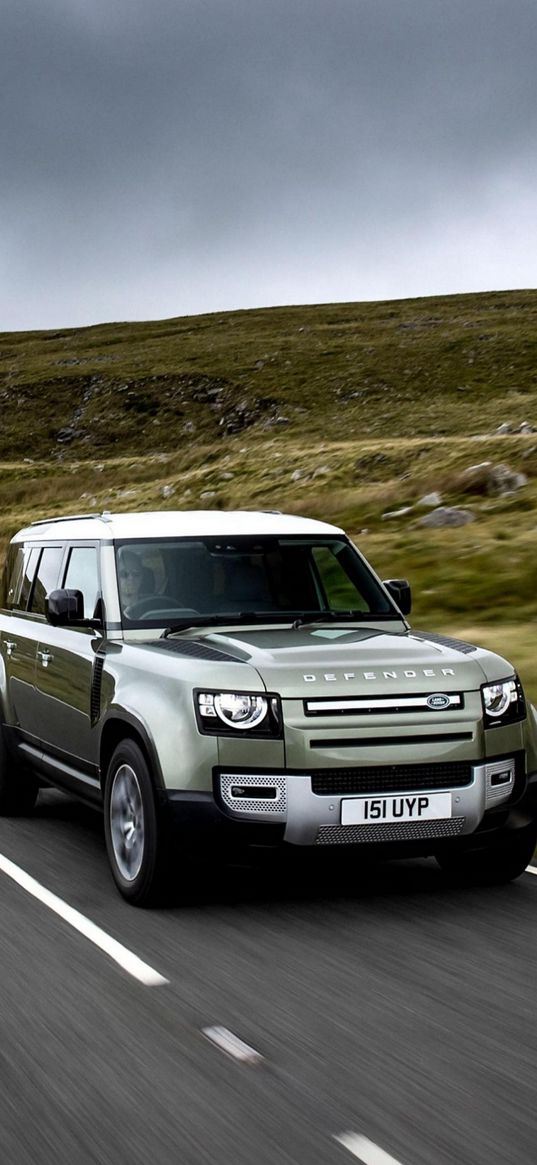 land rover defender, land rover, auto, green auto, jeep, road