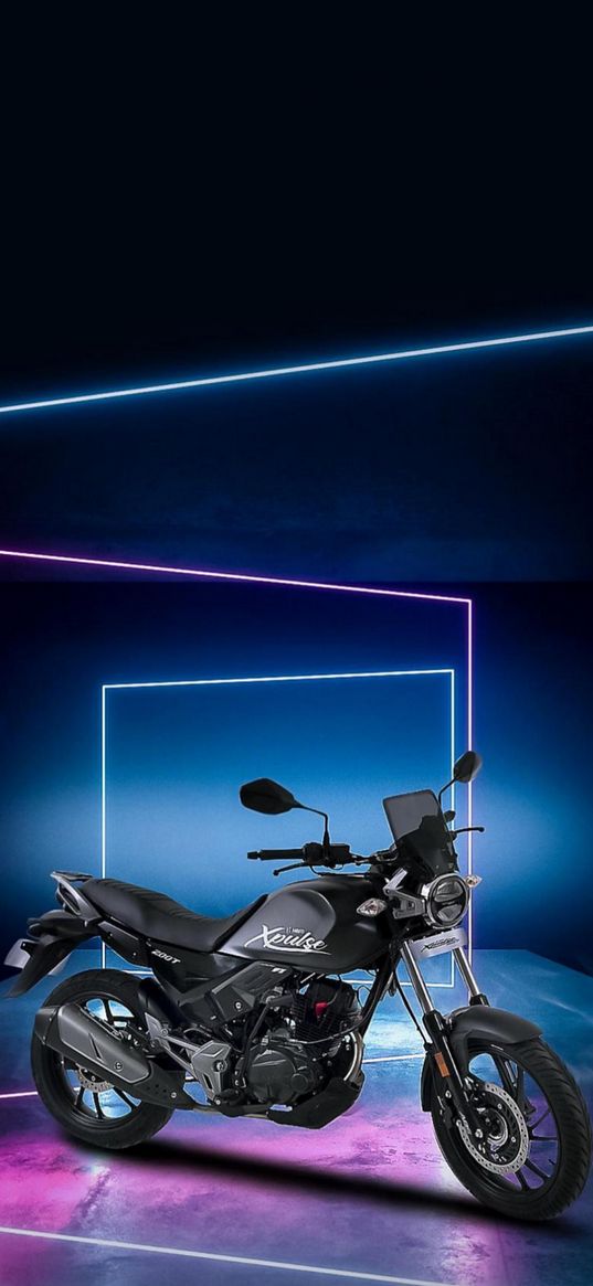 hero xpulse, hero, moto, motocycle, grey motocycle, garage, neon