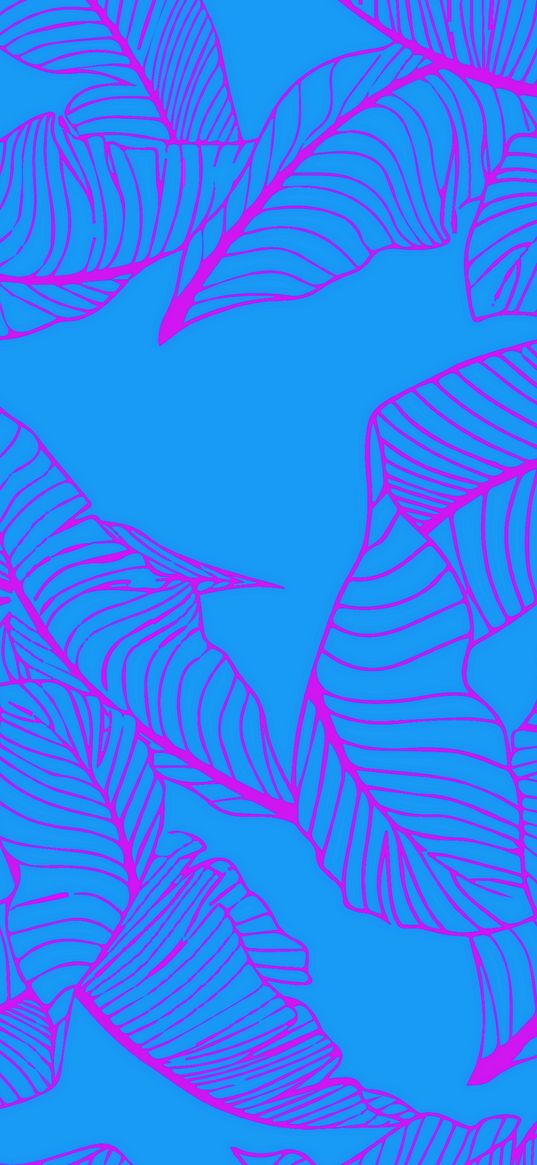 abstraction, leaves, outline, graphics, bright, neon, acid colors, blue, pink