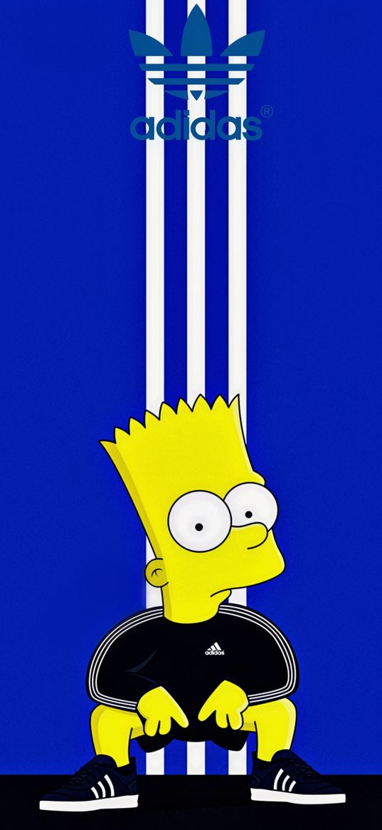 simpsons, bart, cartoon, logo, addidas, brand, blue, yellow, black