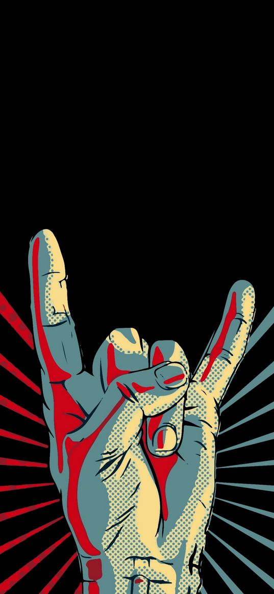 hand, gesture, rays, retro, black background, art