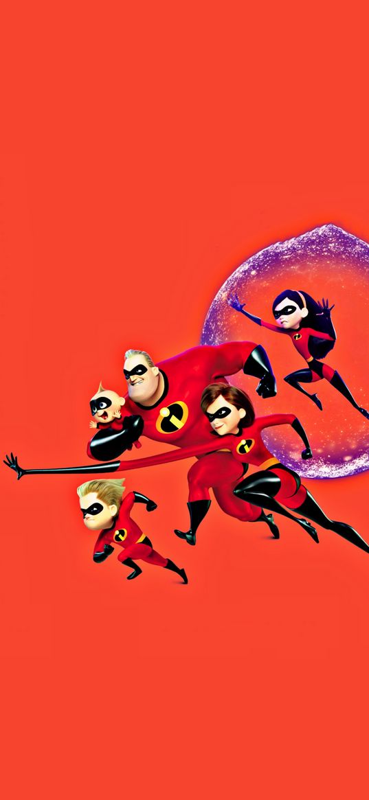 superfamily, superheroes, family, cartoon, pixar, red background