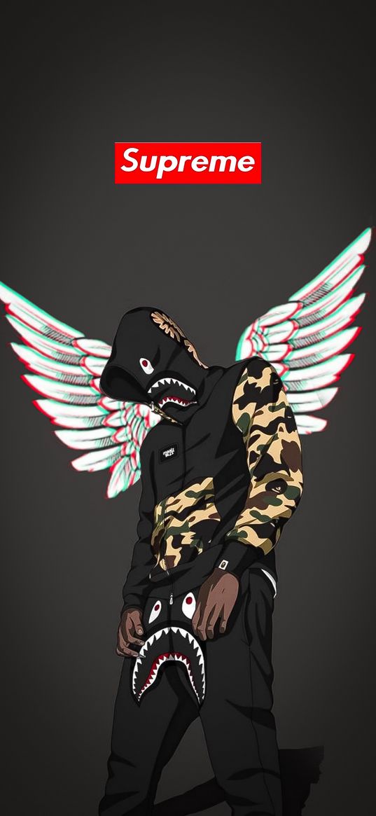 guy, wings, logo, supreme, digital, gray background